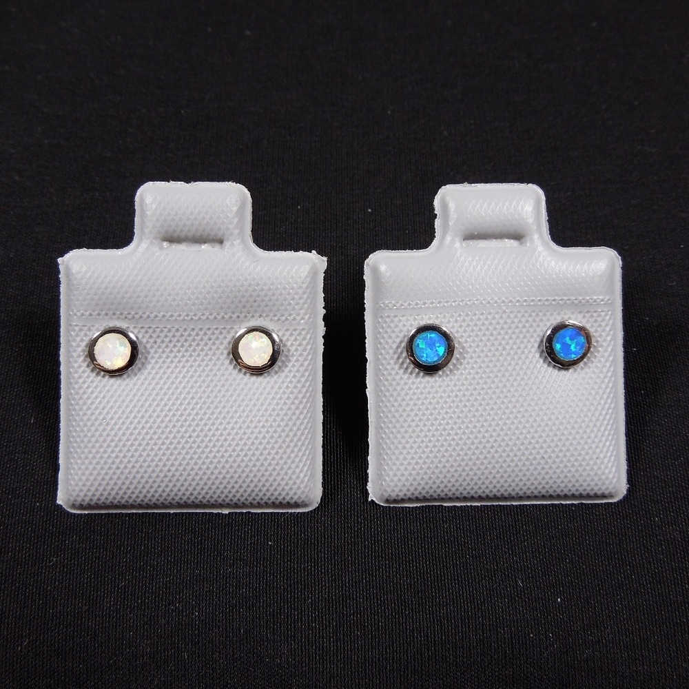 White & Blue Fire Opal Sterling Silver Stud Set